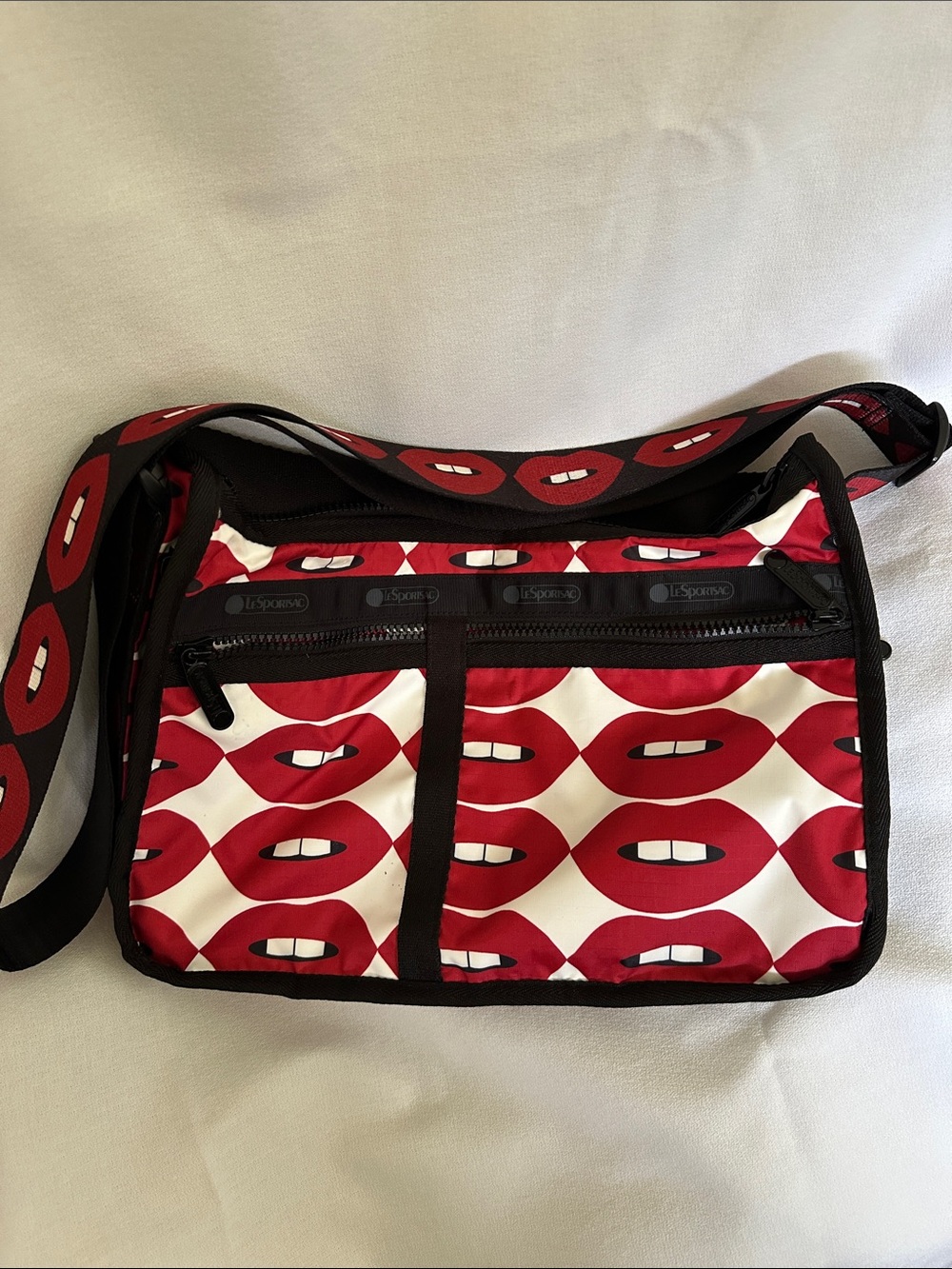 Fabulous Lesportsac Libertine Red and White Lip-Print Crossbody Bag